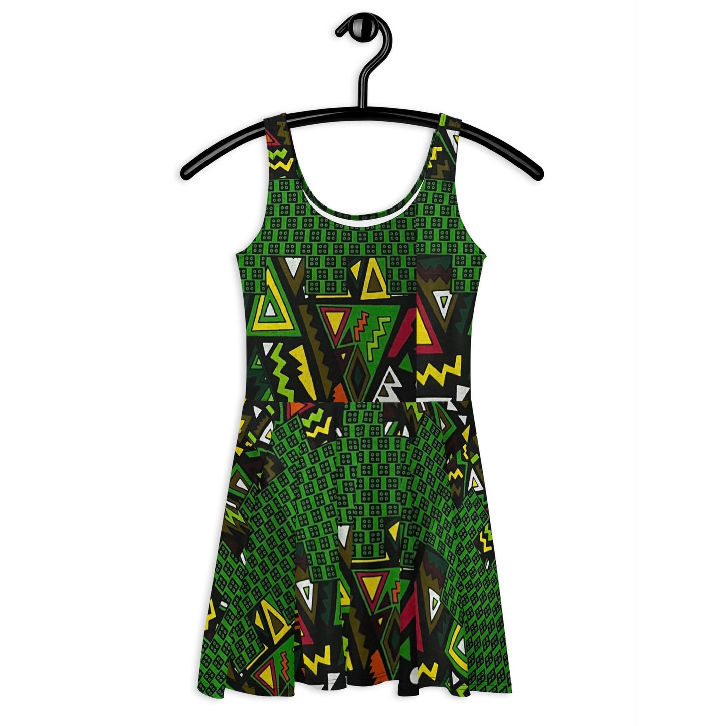 Vibrant Multicolour Green Black Yellow Red Ethnic Ankara Skater Dress