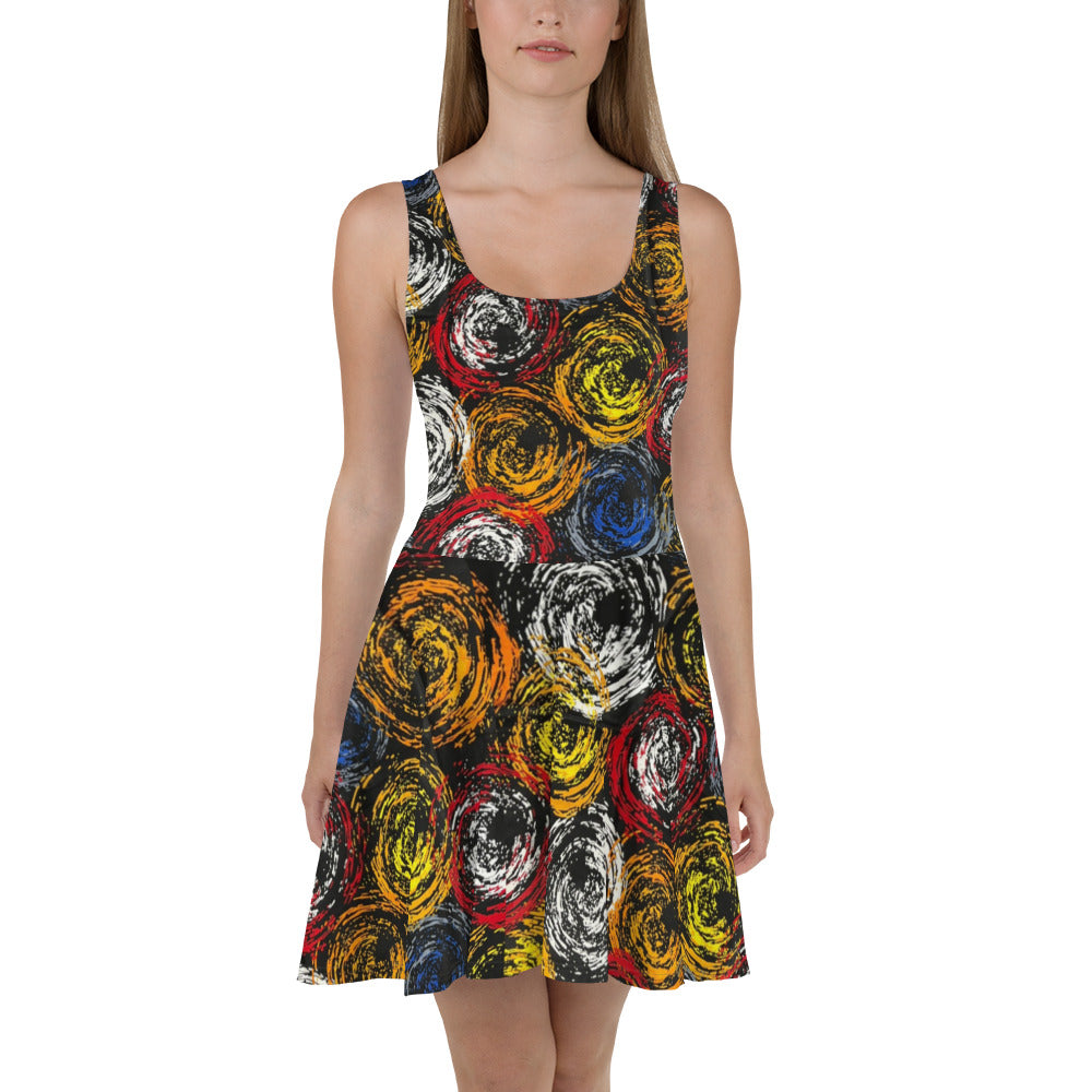 Vibrant Colourful Swirls Ankara Skater Dress