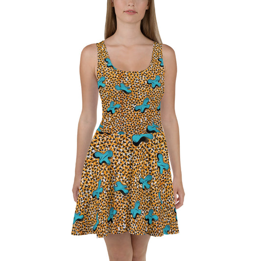 Sky Blue Pale Orange Ankara Skater Dress