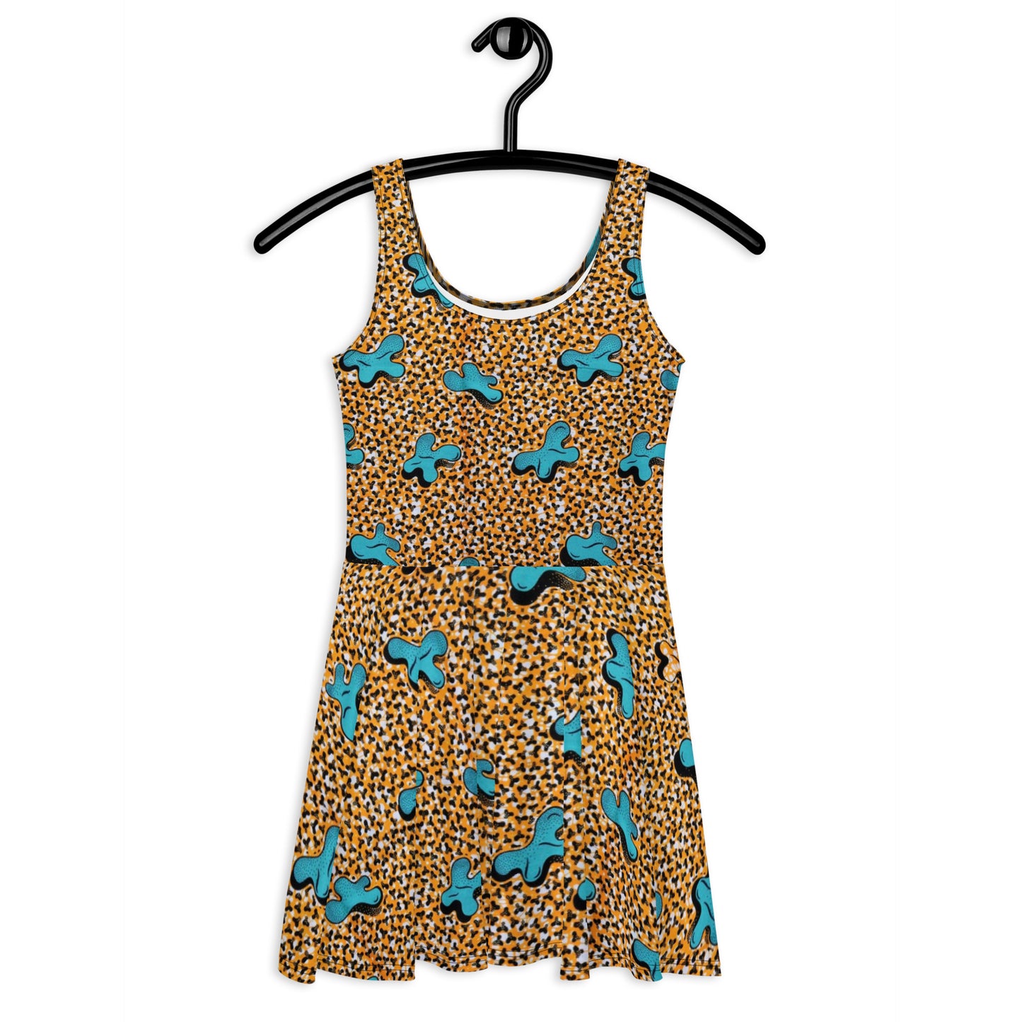 Sky Blue Pale Orange Ankara Skater Dress