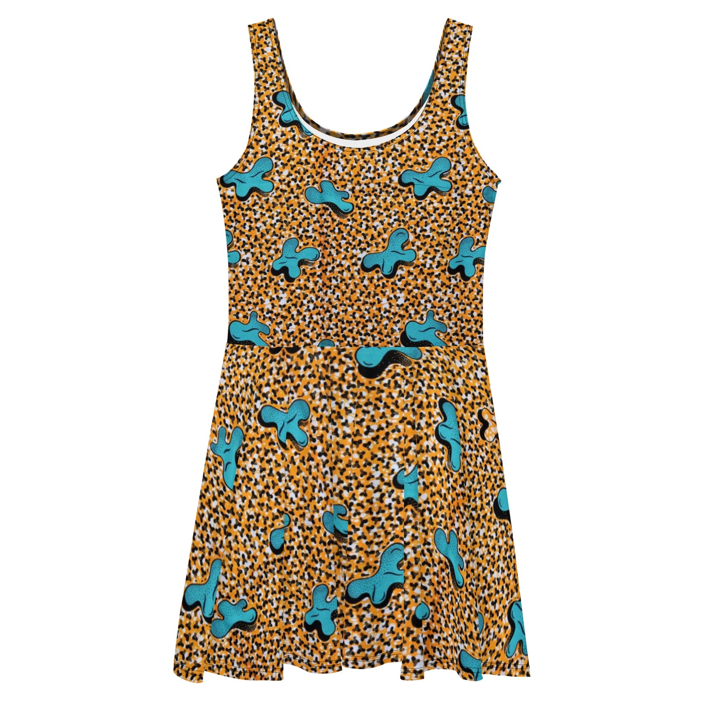 Sky Blue Pale Orange Ankara Skater Dress