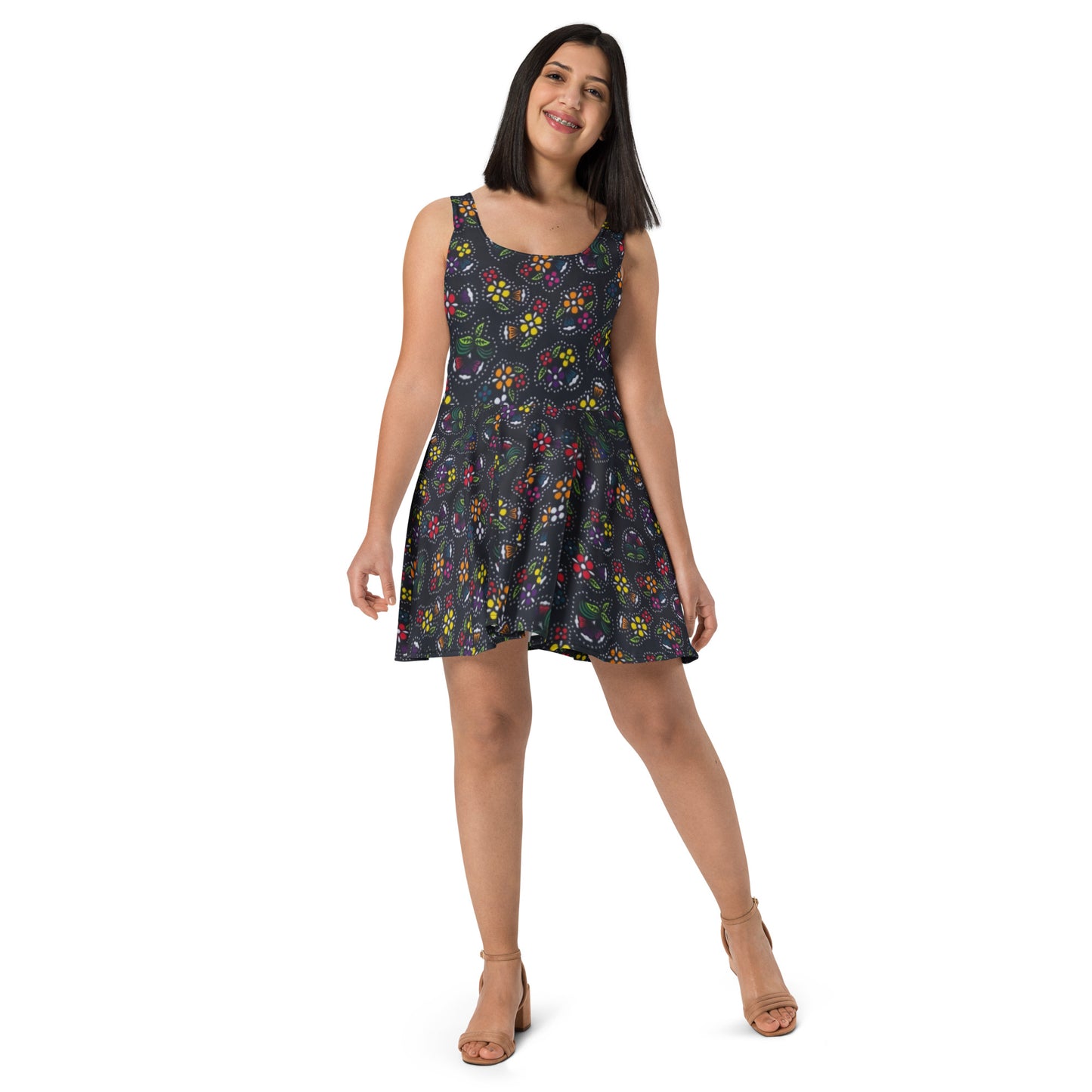 Multicolour Dark Ankara Skater Dress