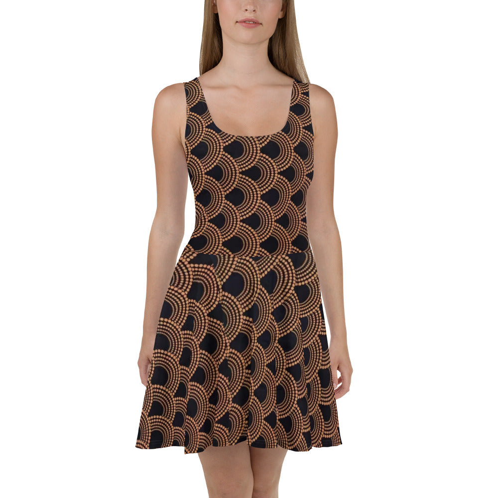 Brown Abstract Ankara Skater Dress