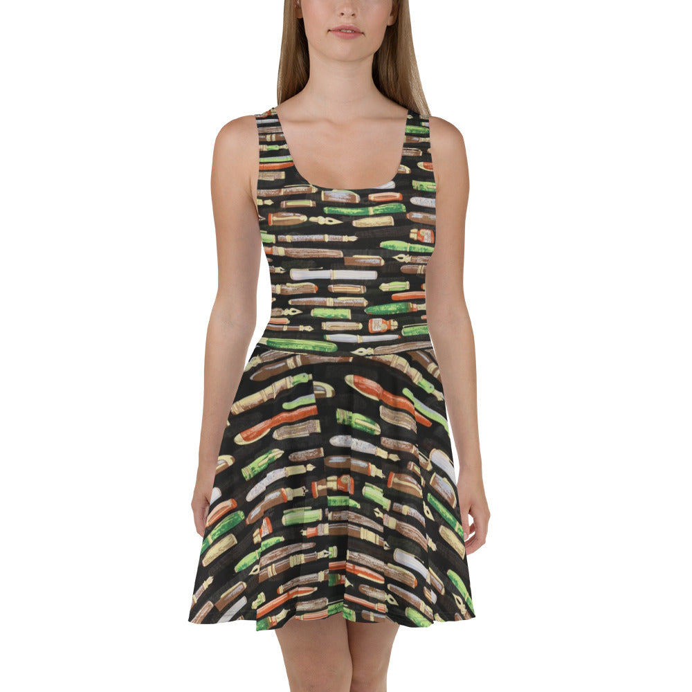 Green Pen Ankara Skater Dress