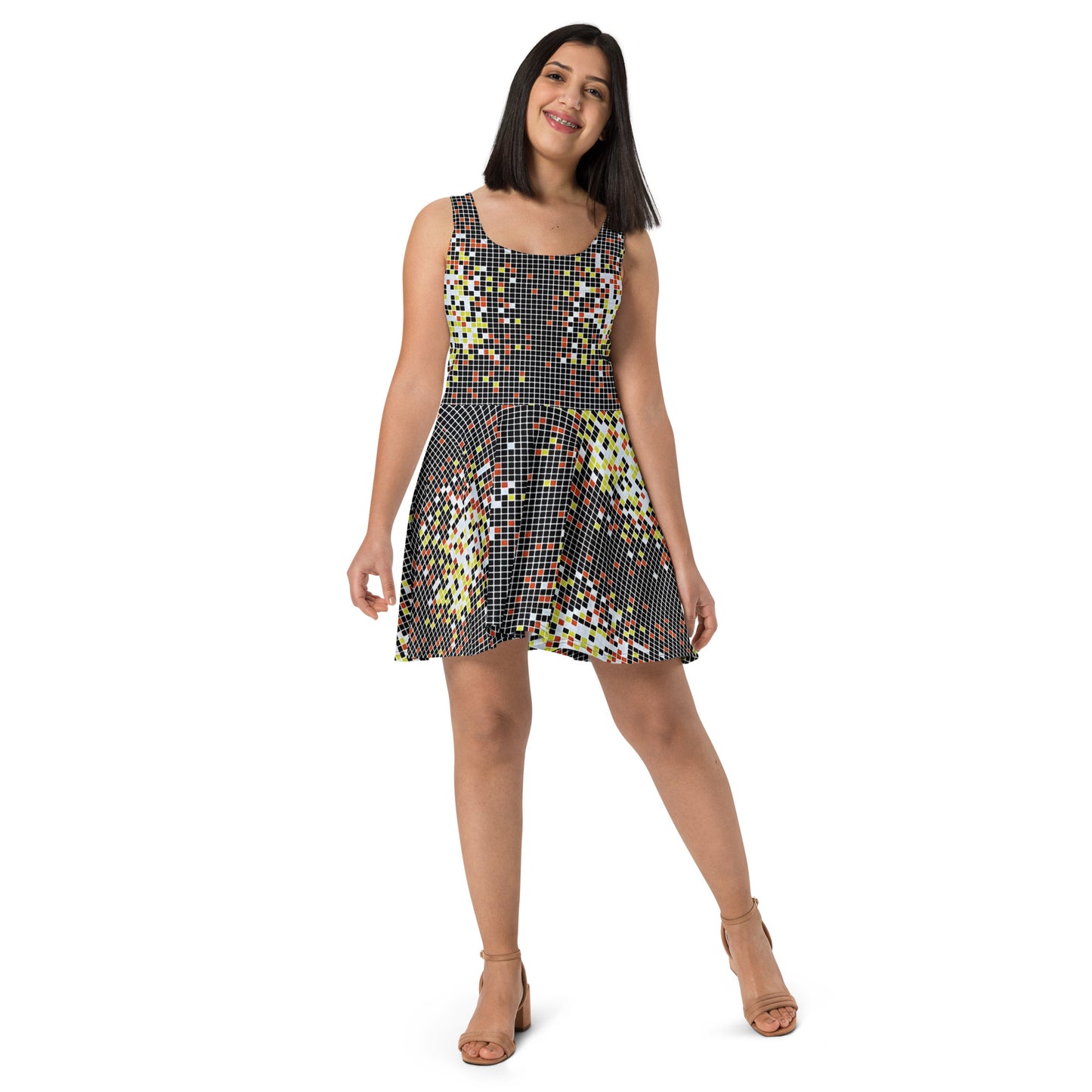 Graphic Square Ankara Skater Dress