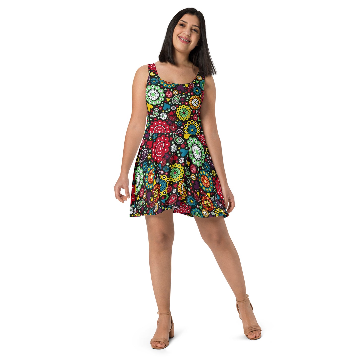 Multicolour Bloom Ankara Skater Dress