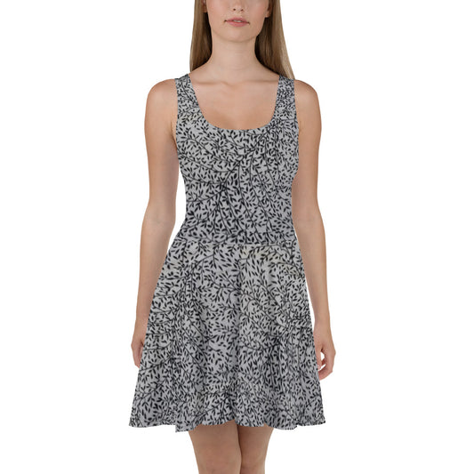 White Black Leaves Ankara Skater Dress