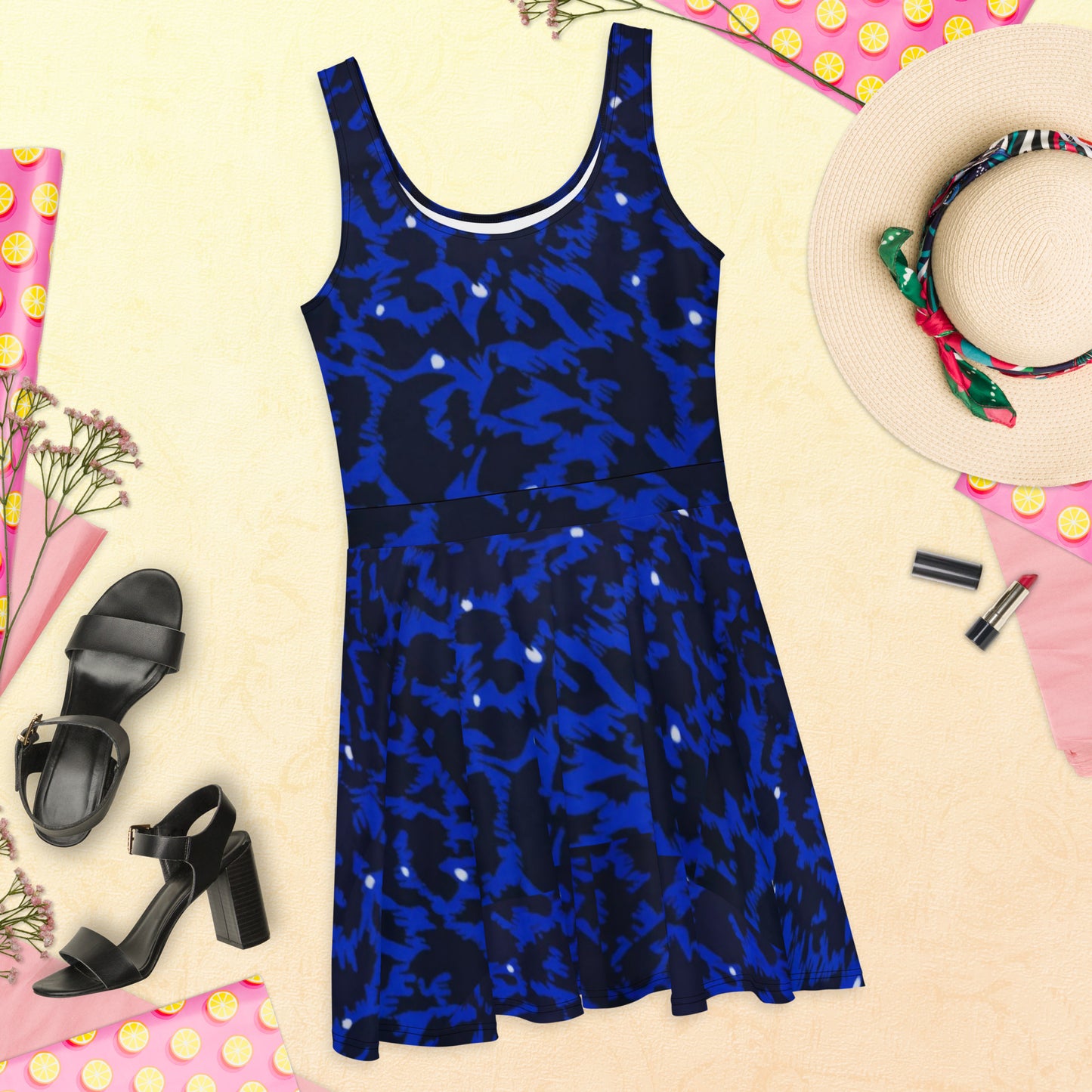 Blue Leopard Ankara Skater Dress