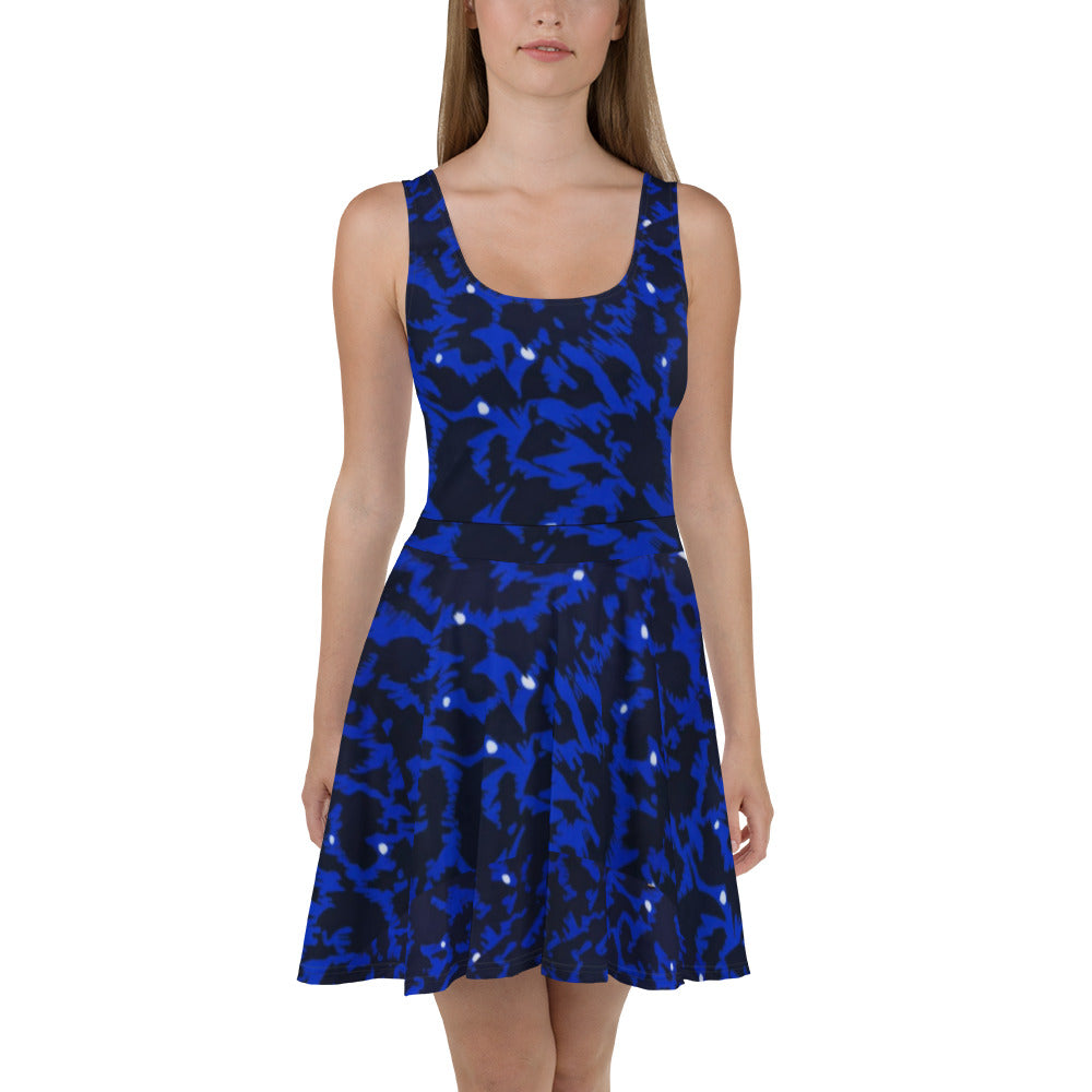 Blue Leopard Ankara Skater Dress