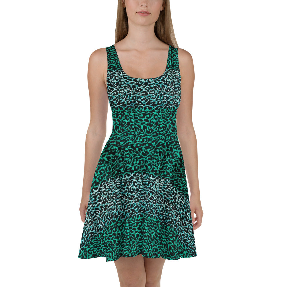 Green Leopard Ankara Skater Dress