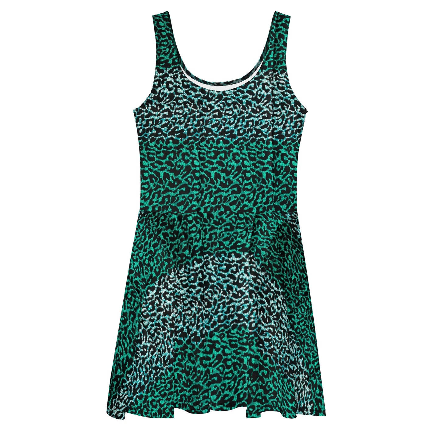 Green Leopard Ankara Skater Dress