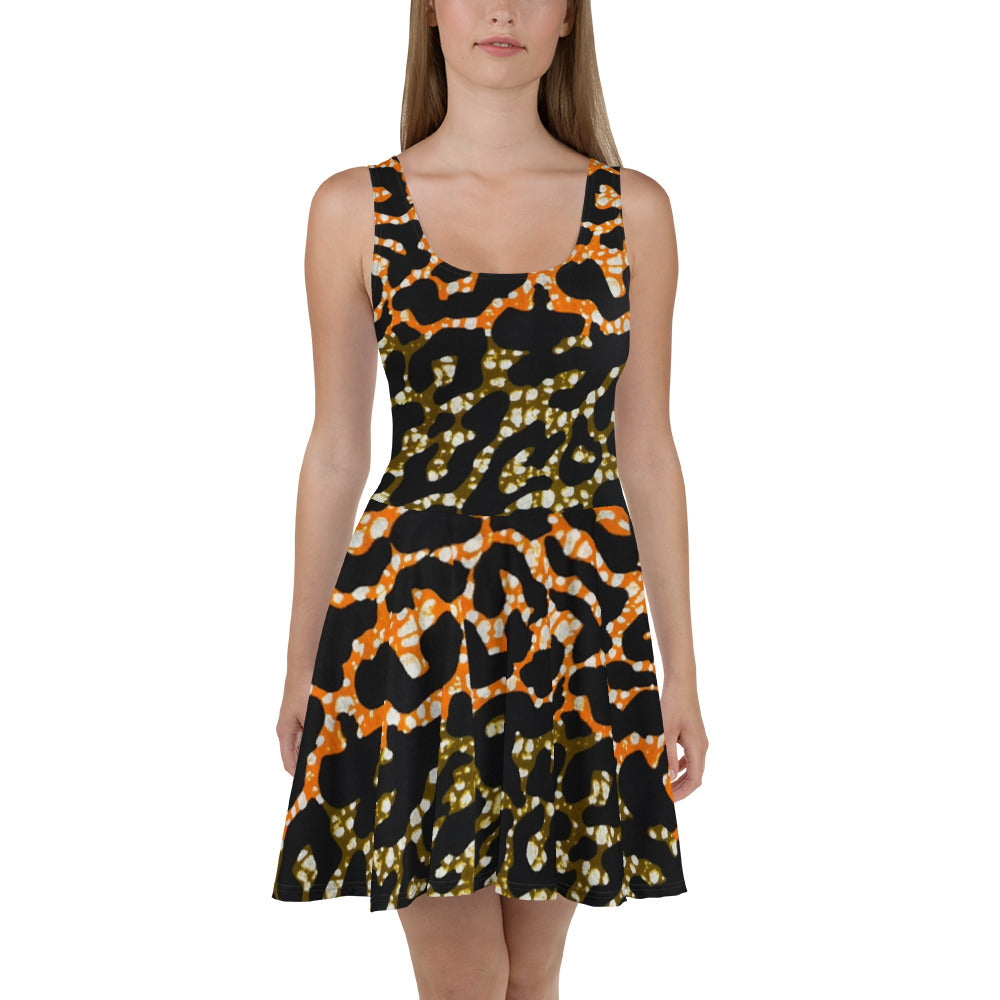 Green Orange Leopard Skater Dress