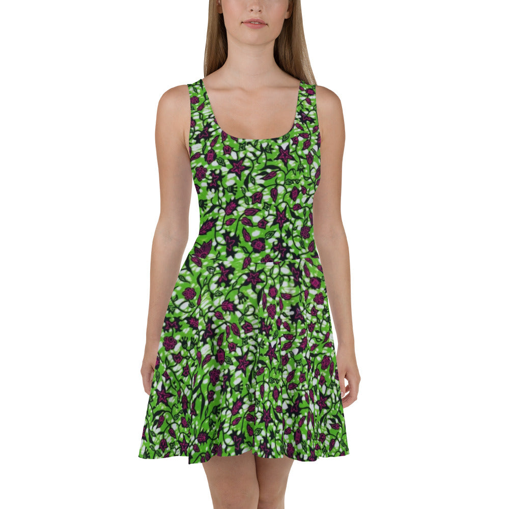 Green Burgundy Ankara Skater Dress