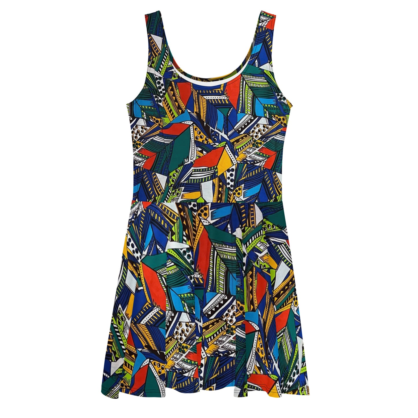 Multicolour Shapes Ankara Skater Dress