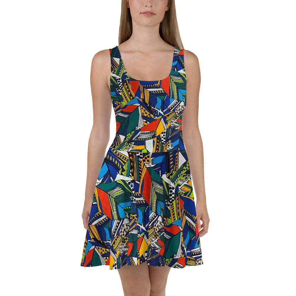 Multicolour Shapes Ankara Skater Dress