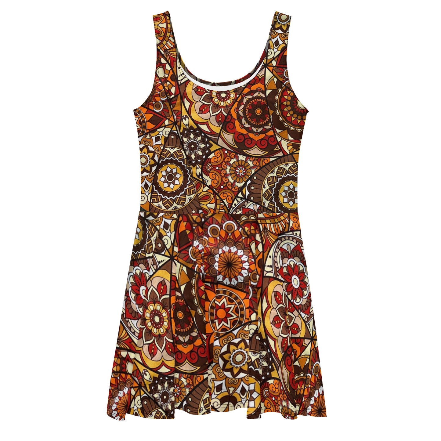 Multicolour Brown Ankara Skater Dress