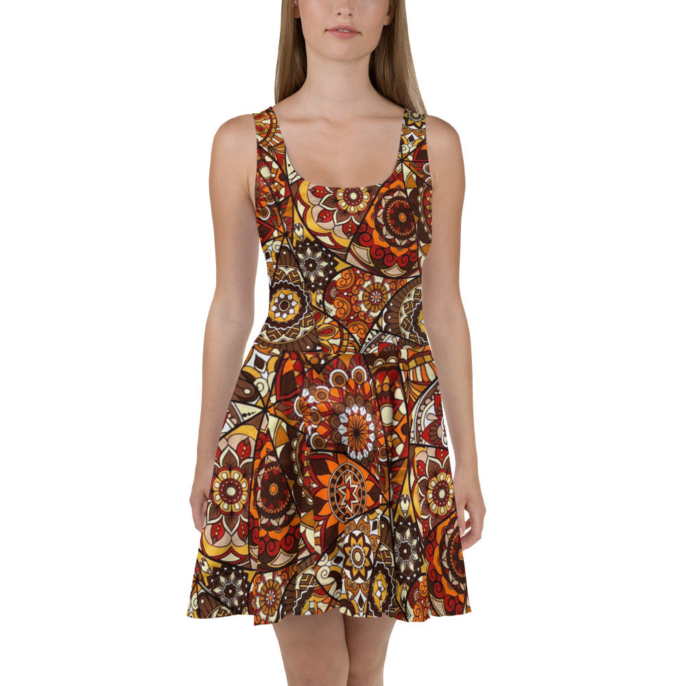 Multicolour Brown Ankara Skater Dress