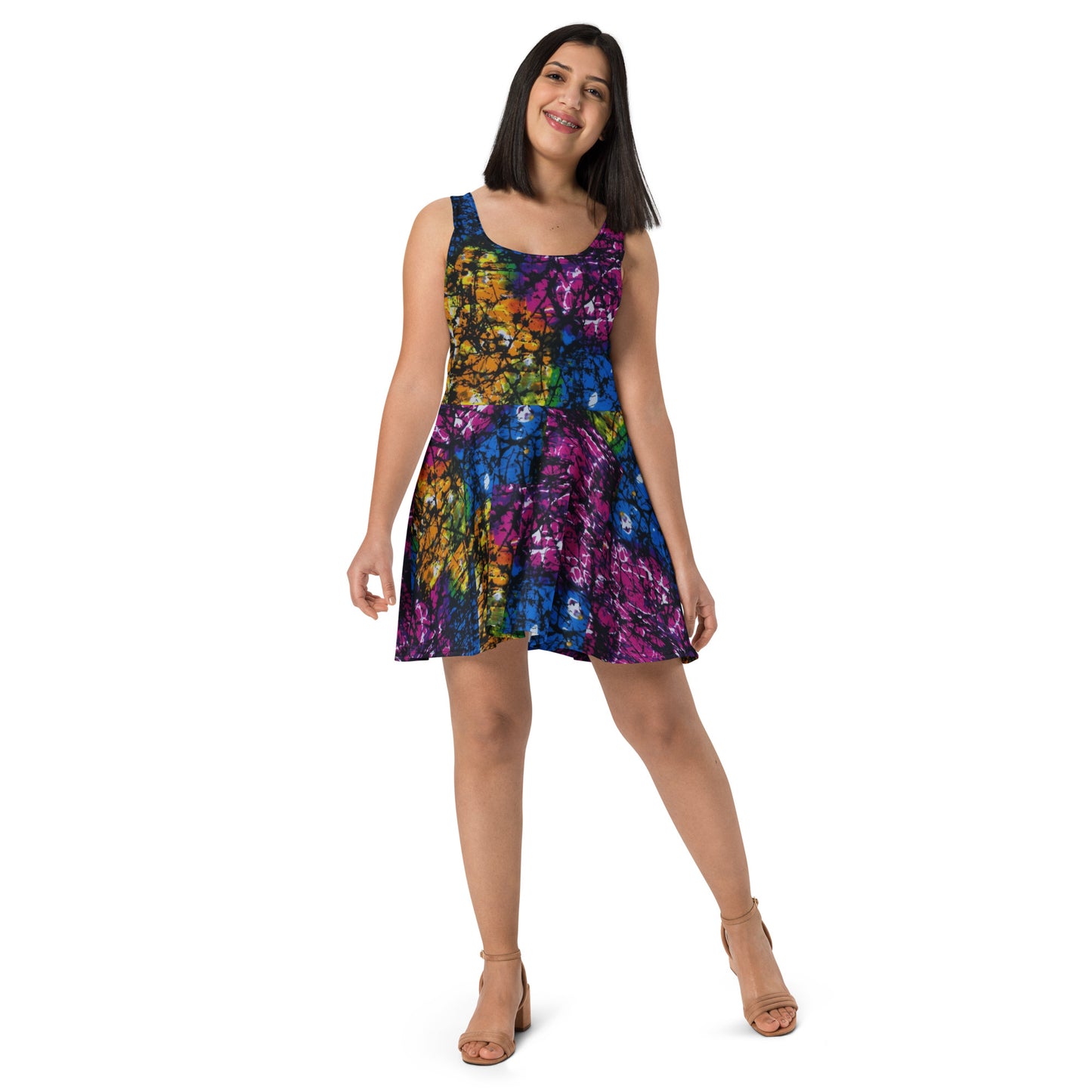 Multicolour Adire Ankara Skater Dress