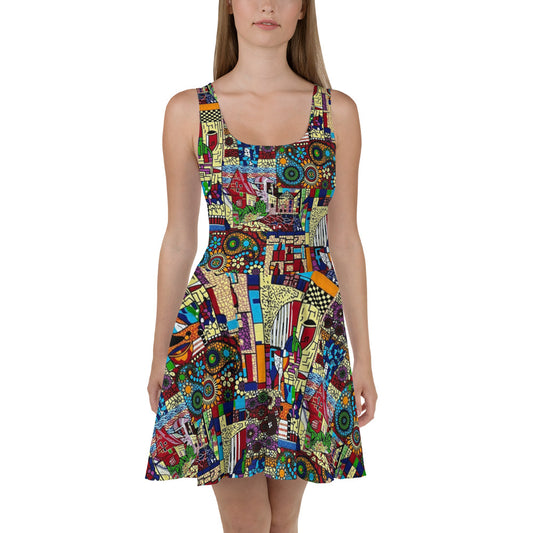 Colourful Artsy Ankara Skater Dress