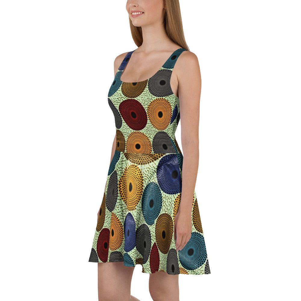 Multicolour Mandela Pattern Ankara Skater Dress