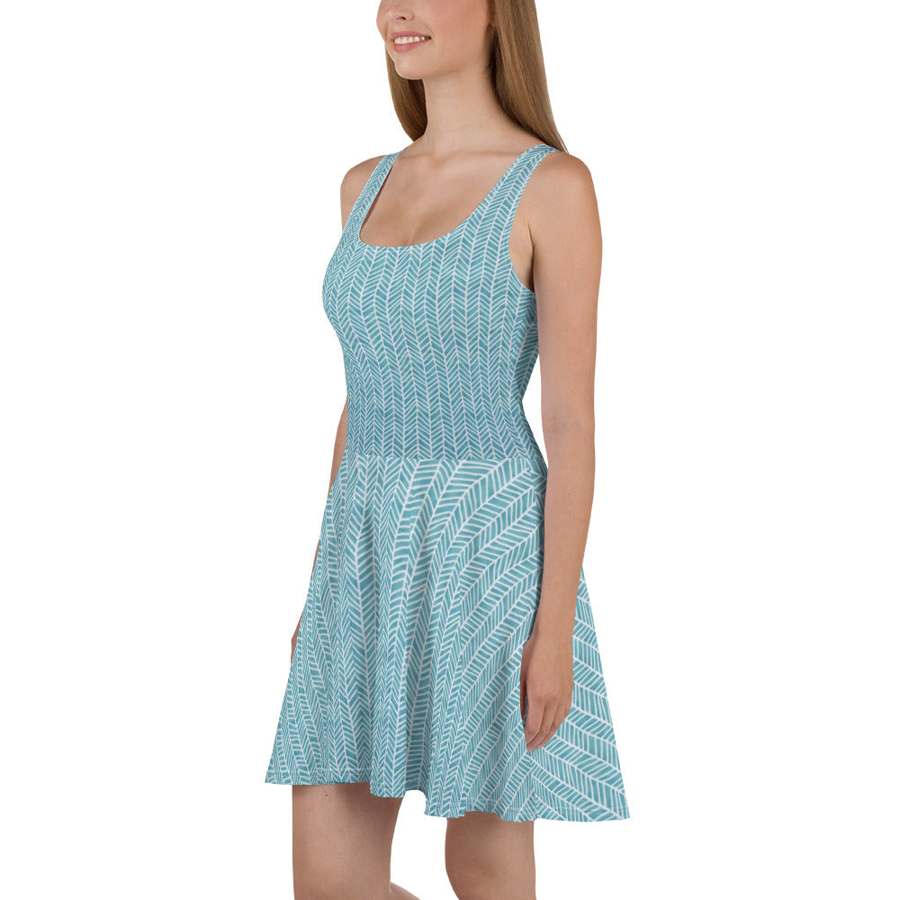 Aqua Chevron Adire Skater Dress