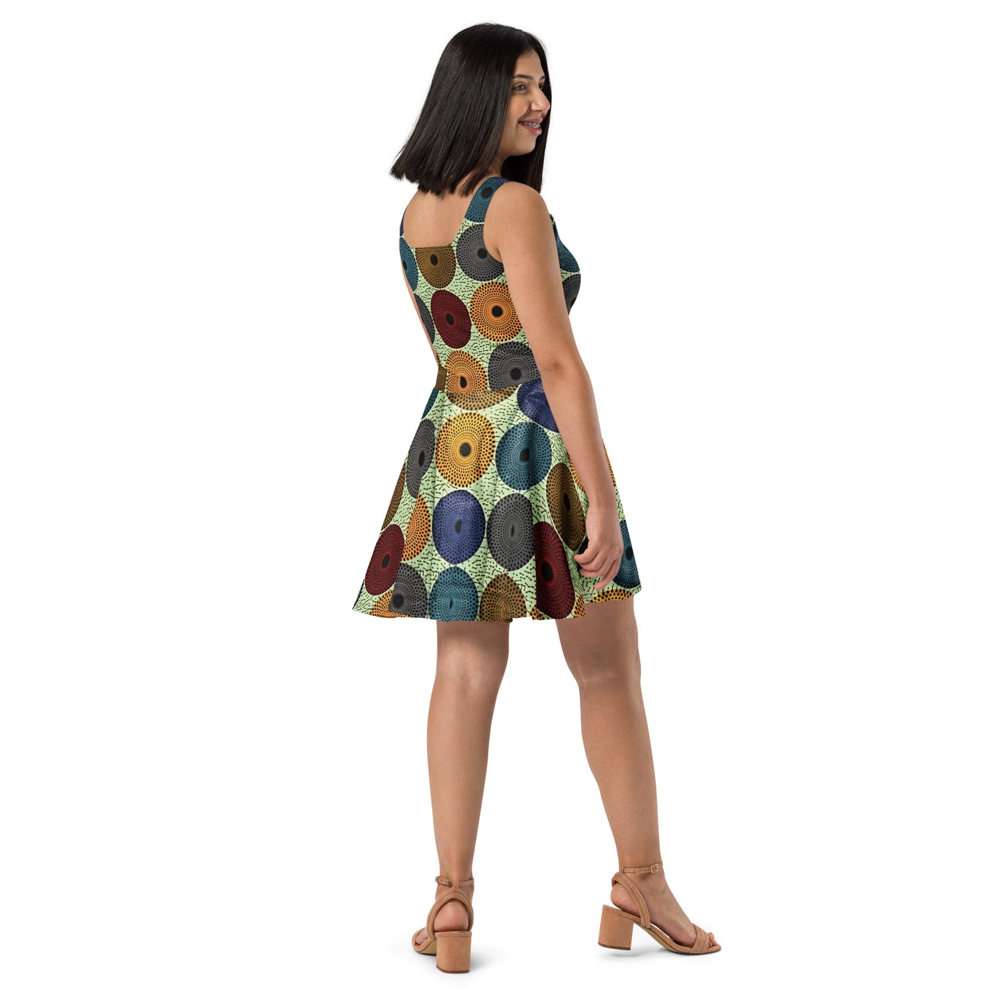 Multicolour Mandela Pattern Ankara Skater Dress