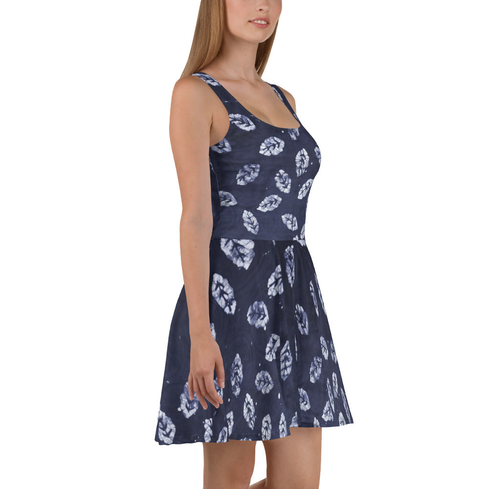 Indigo Leaf Adire Skater Dress