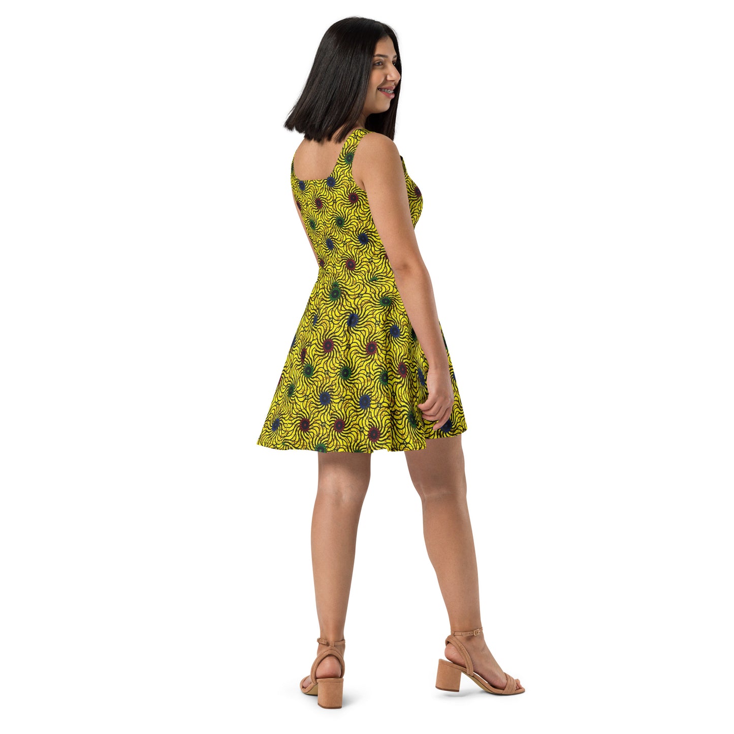 Multicolour Yellow Ankara Skater Dress