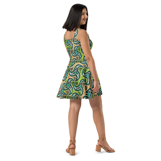 Multicoloured Fan Ankara Skater Dress