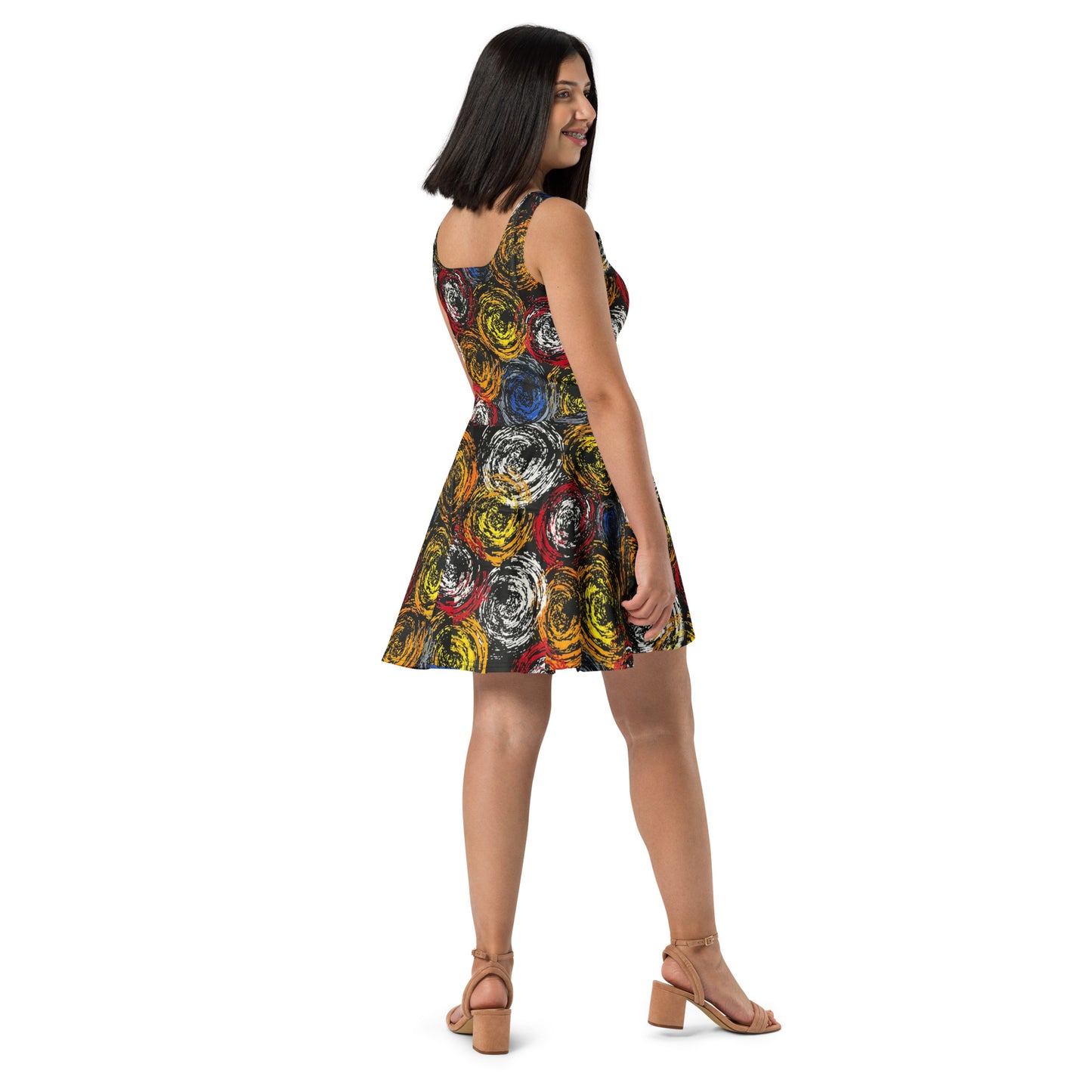 Vibrant Colourful Swirls Ankara Skater Dress