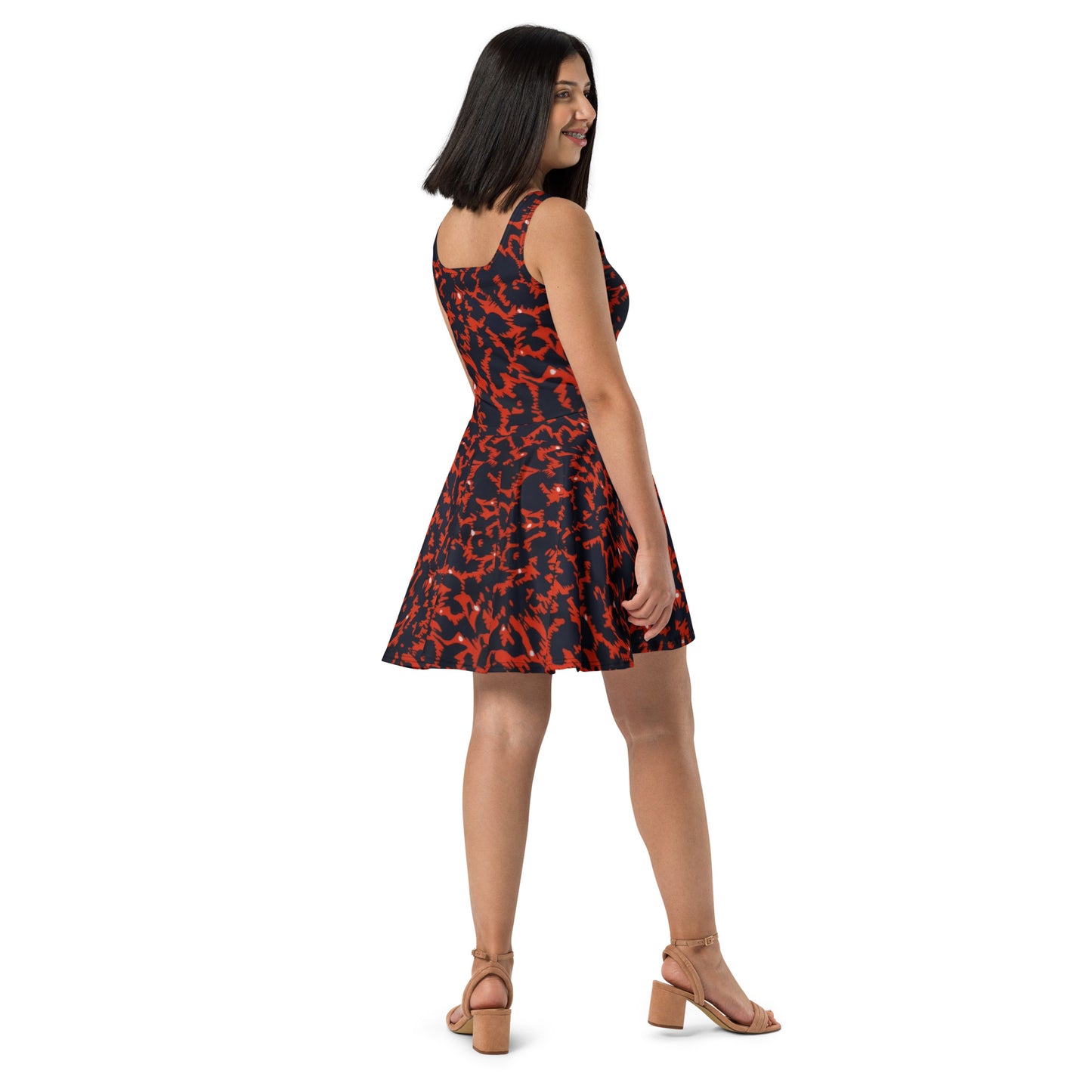 Orange Leopard Ankara Skater Dress