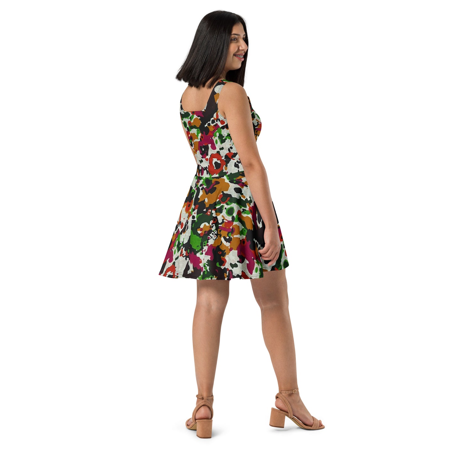 Multicolour Paint Ankara Skater Dress