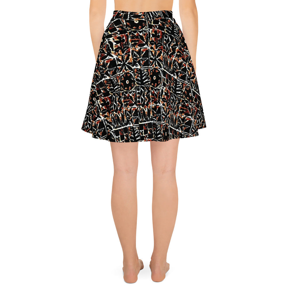 Red Black Abstract Adire Ankara Skater Skirt