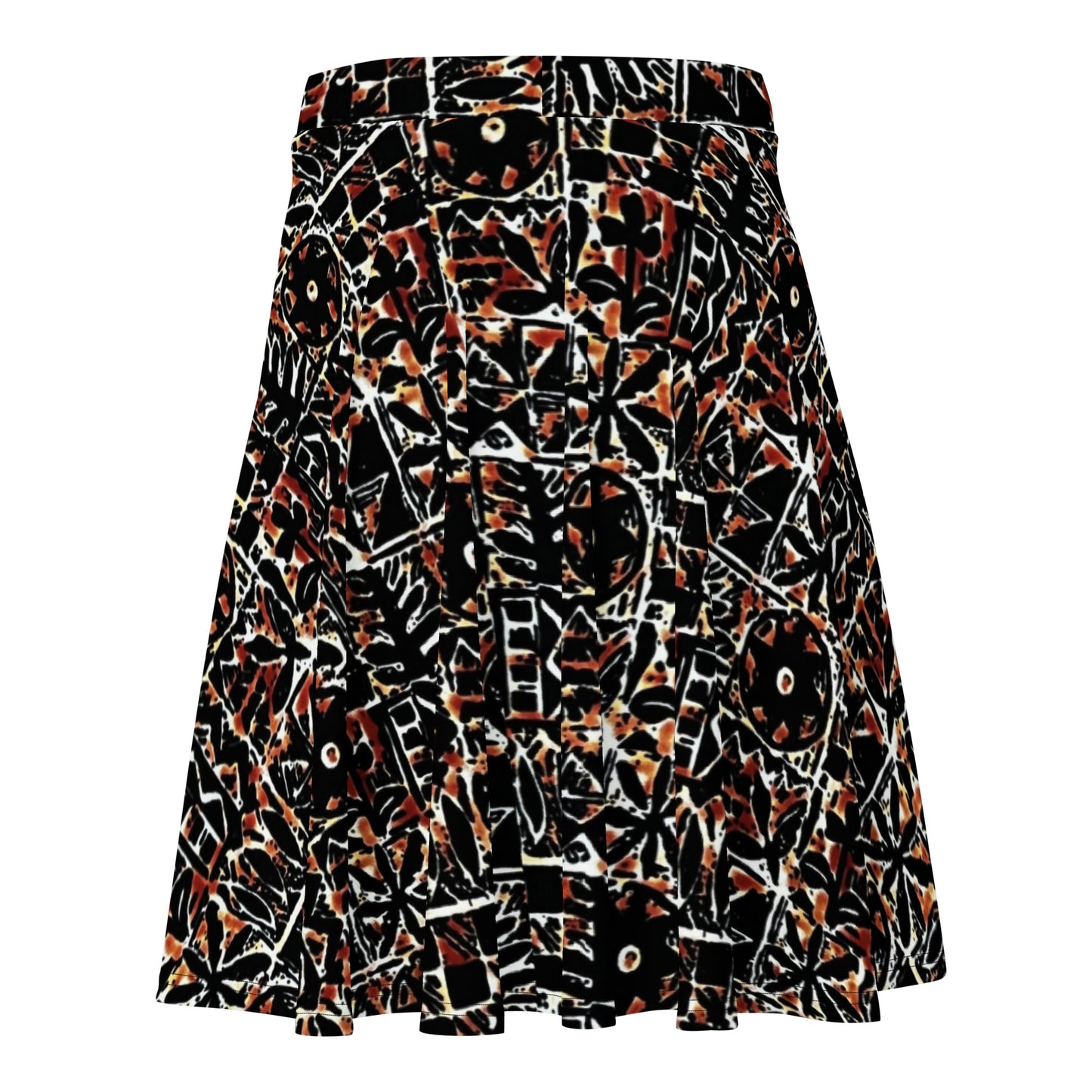 Red Black Abstract Adire Ankara Skater Skirt