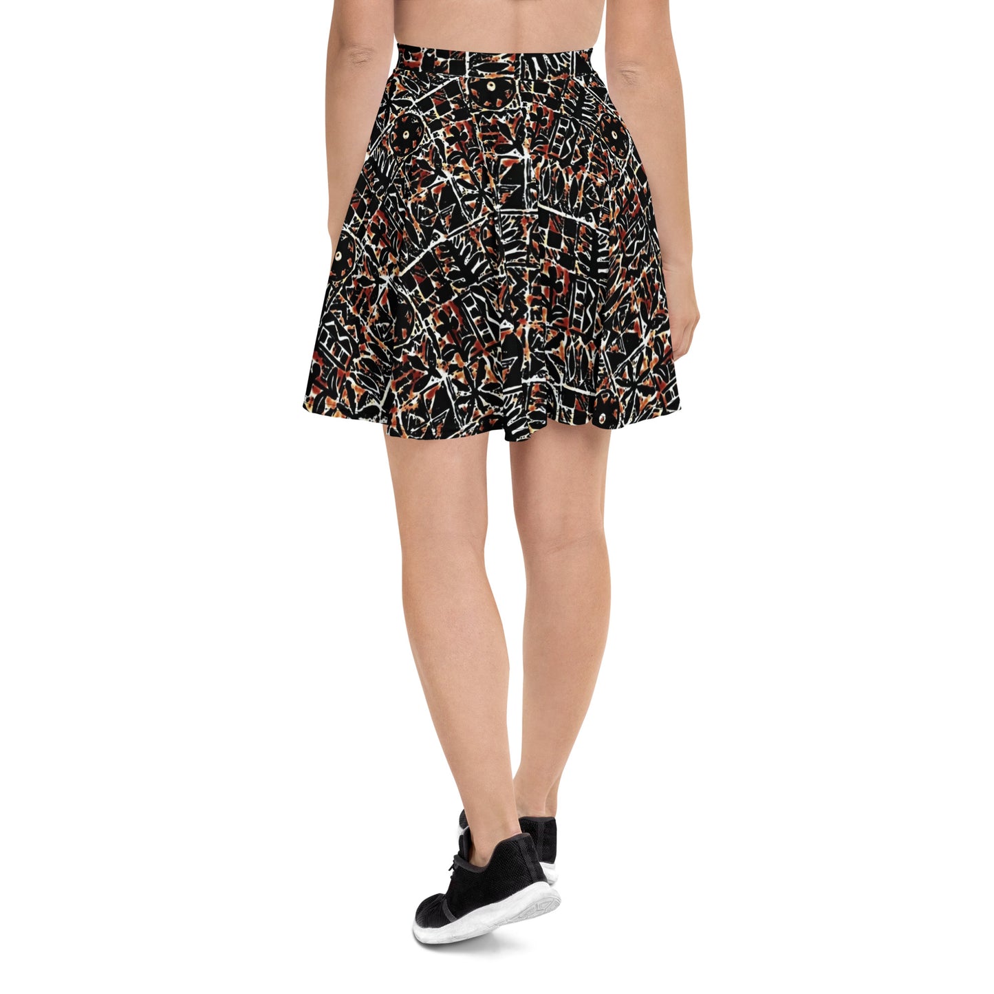 Red Black Abstract Adire Ankara Skater Skirt