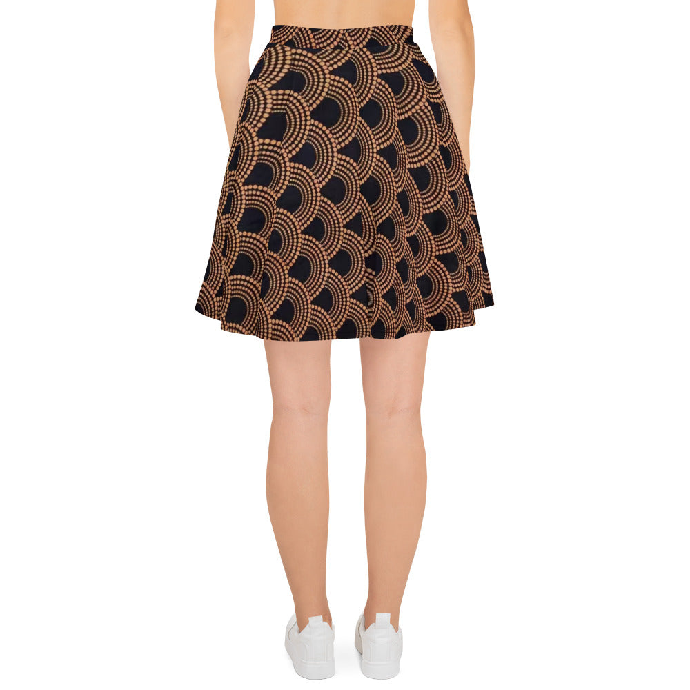 Brown Abstract Ankara Skater Skirt