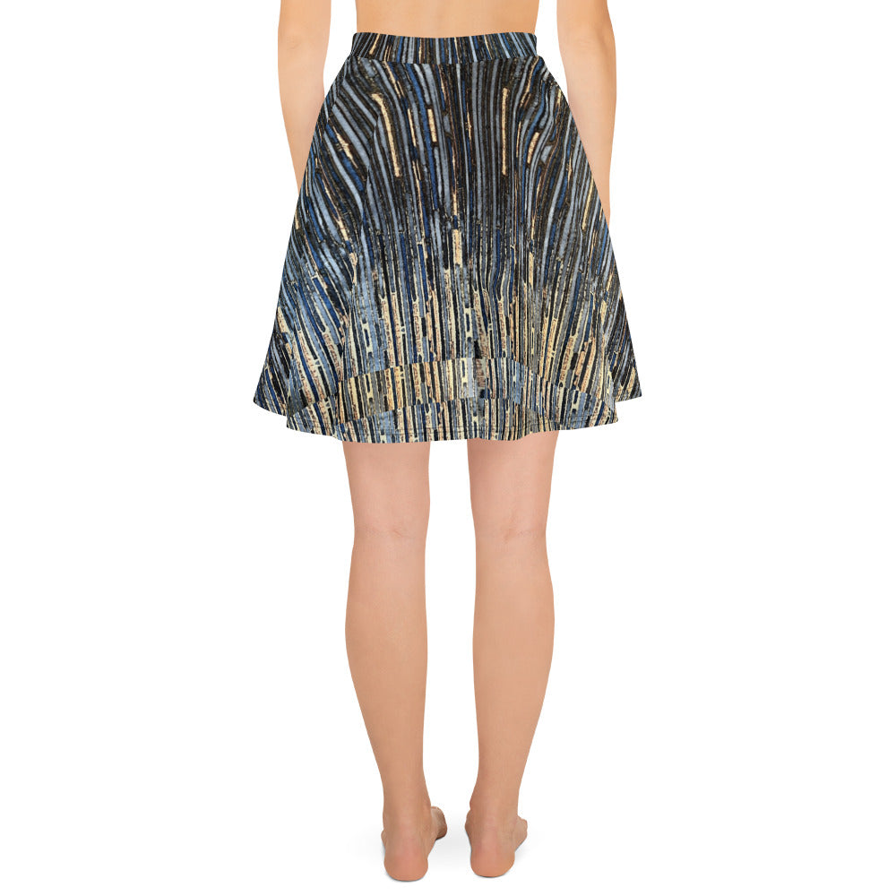 Blue Peach Stripes Ankara Skater Skirt