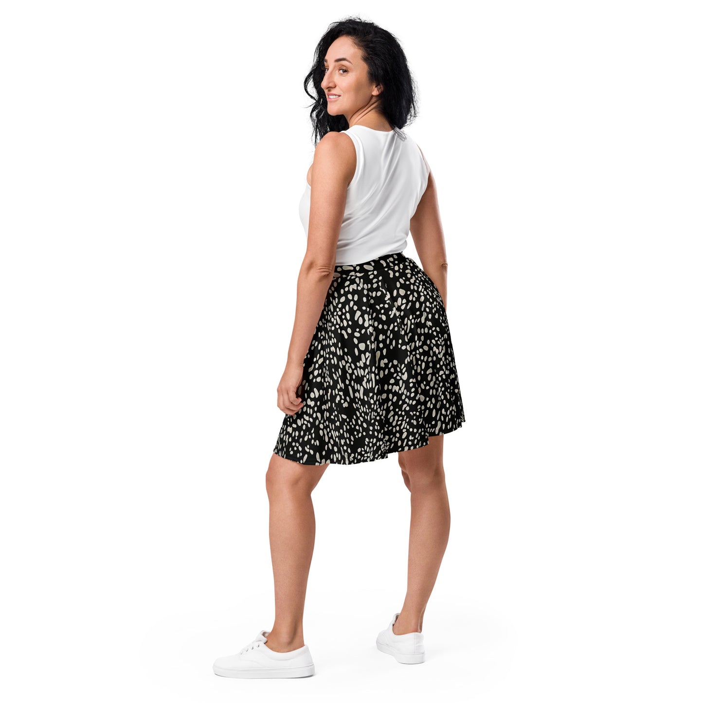 White Dots Adire Skater Skirt