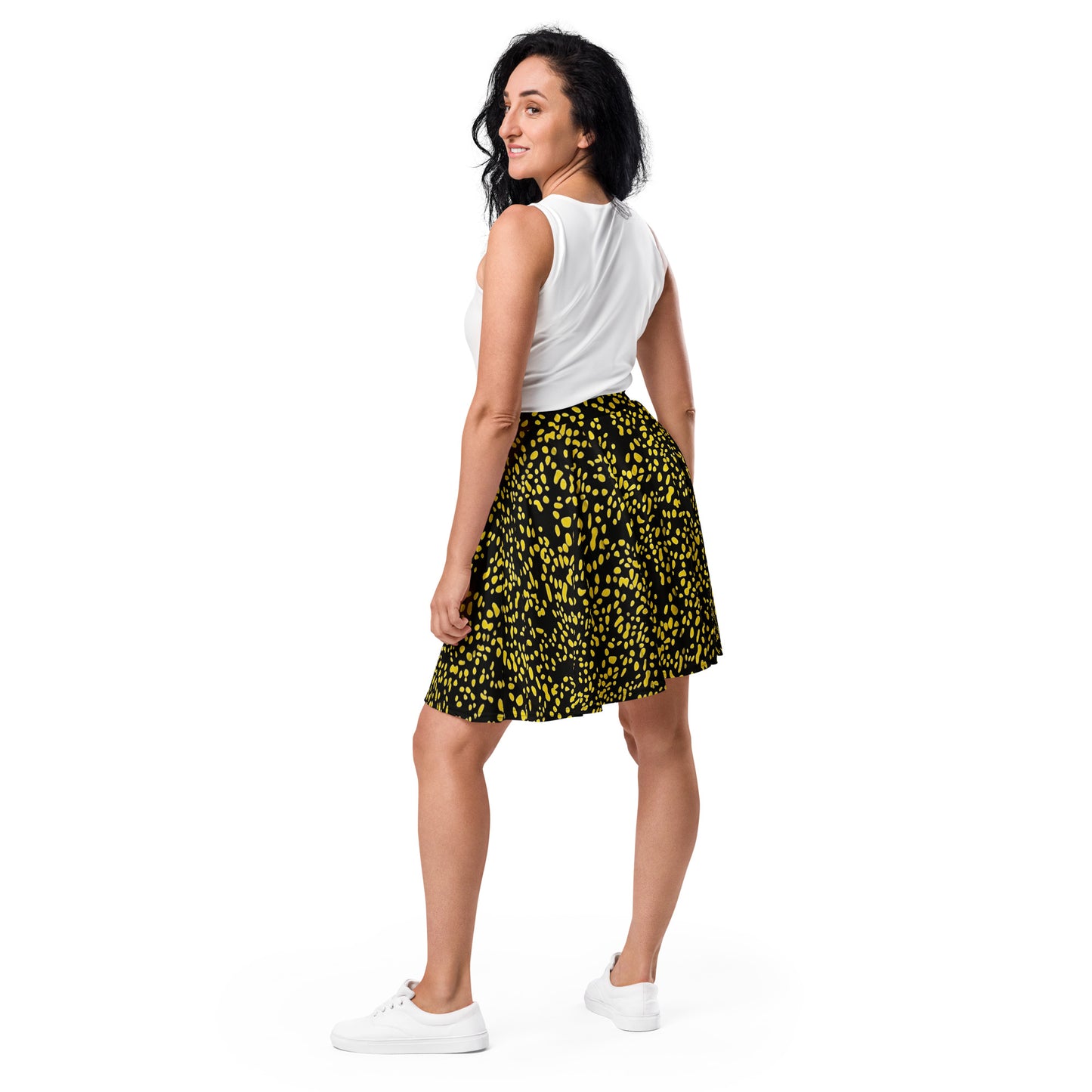 Yellow Dots Adire Skater Skirt