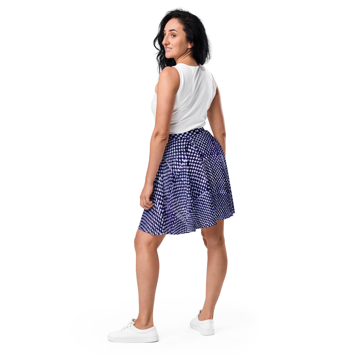 Purple & White Polka Dots Adire Skater Skirt