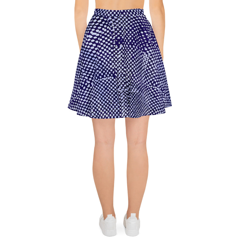 Purple & White Polka Dots Adire Skater Skirt