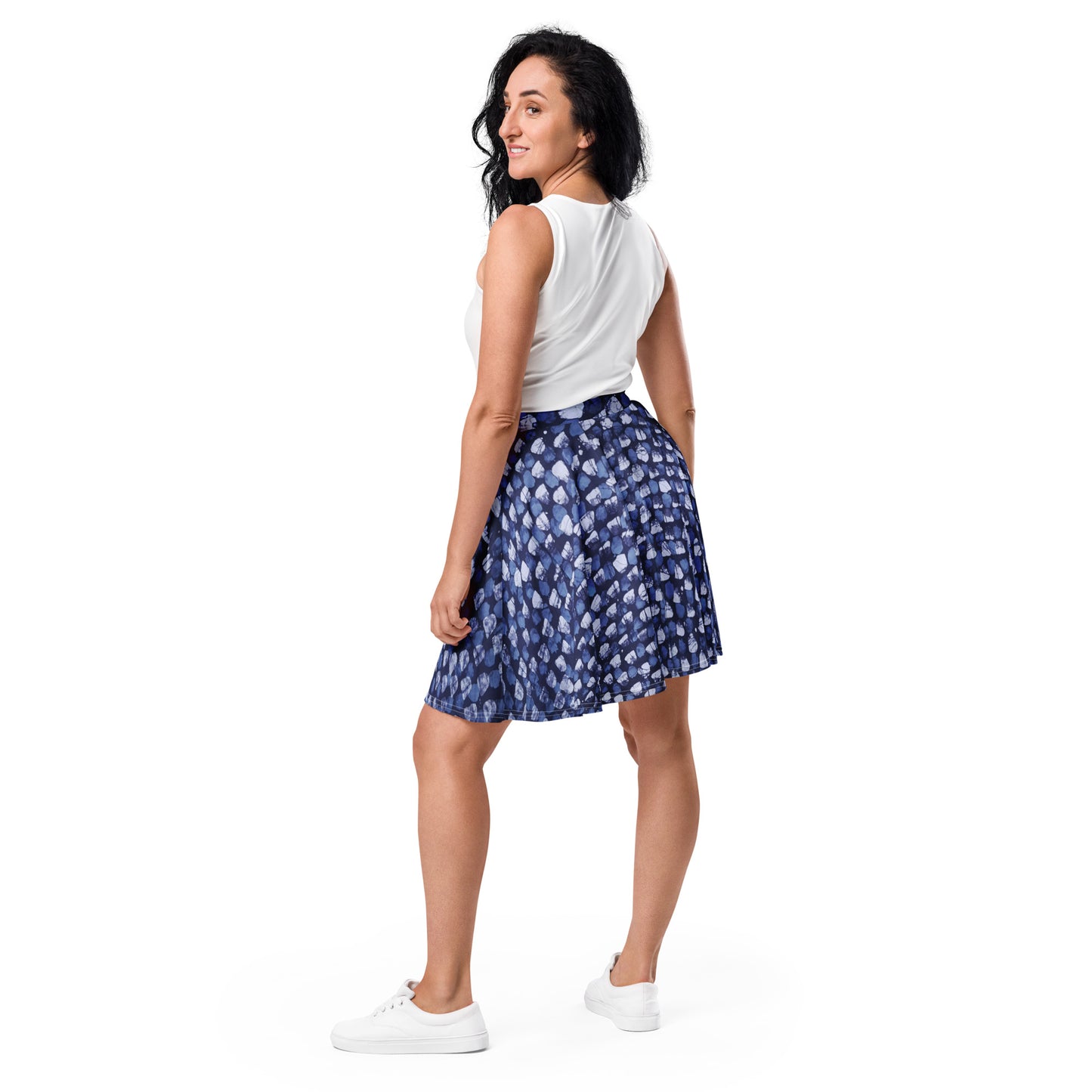 Blue Dotted Adire Skater Skirt