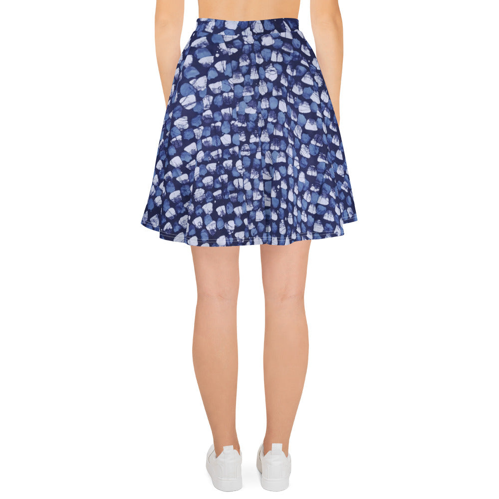 Blue Dotted Adire Skater Skirt