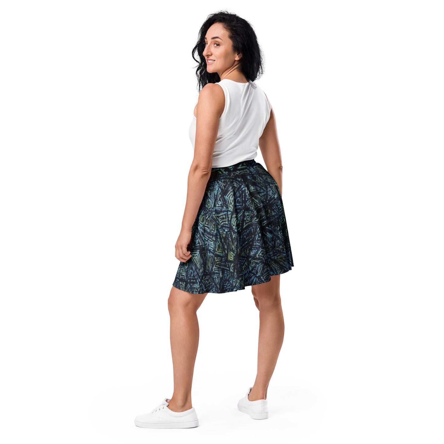 Indigo Green Turquoise Adire Skater Skirt