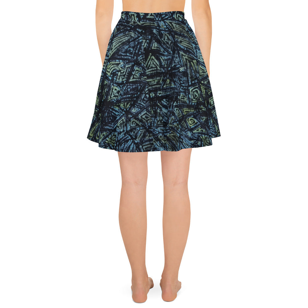 Indigo Green Turquoise Adire Skater Skirt