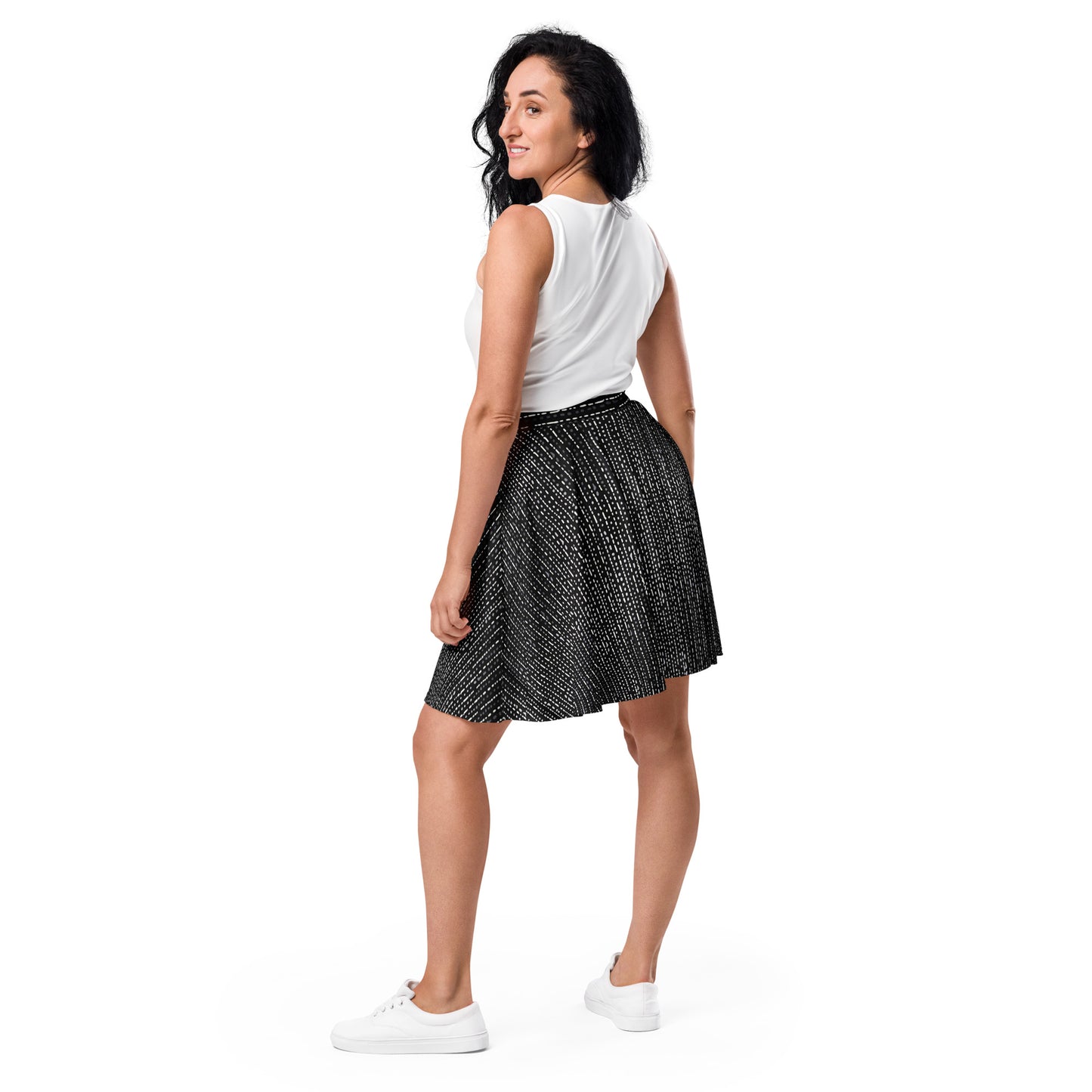 Grey Stripe Adire Skater Skirt