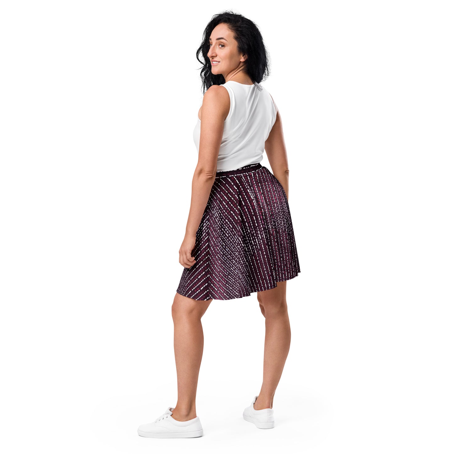 Burgundy Stripe Adire Skater Skirt