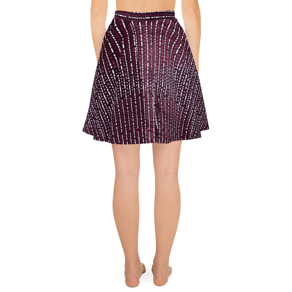 Burgundy Stripe Adire Skater Skirt