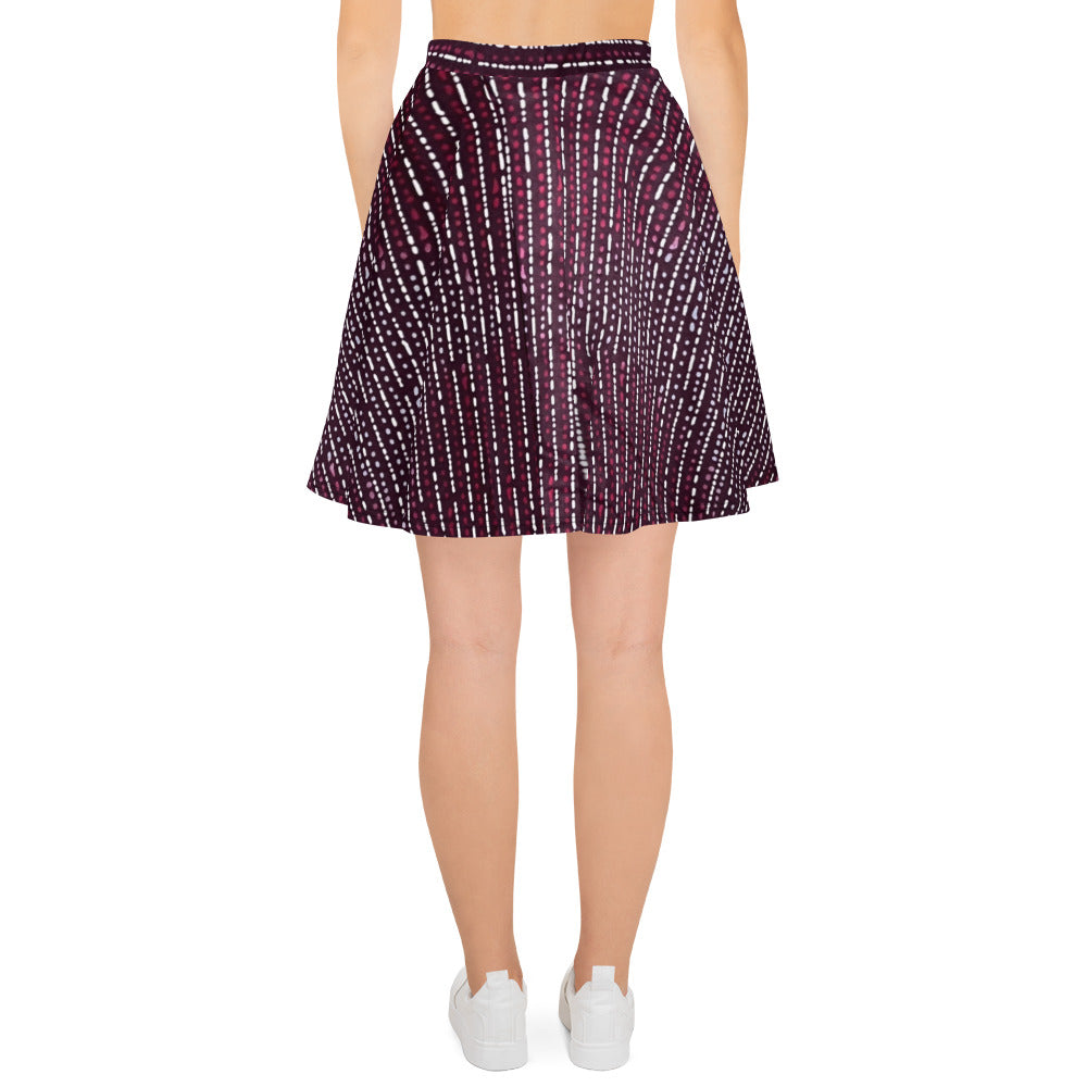 Burgundy Stripe Adire Skater Skirt