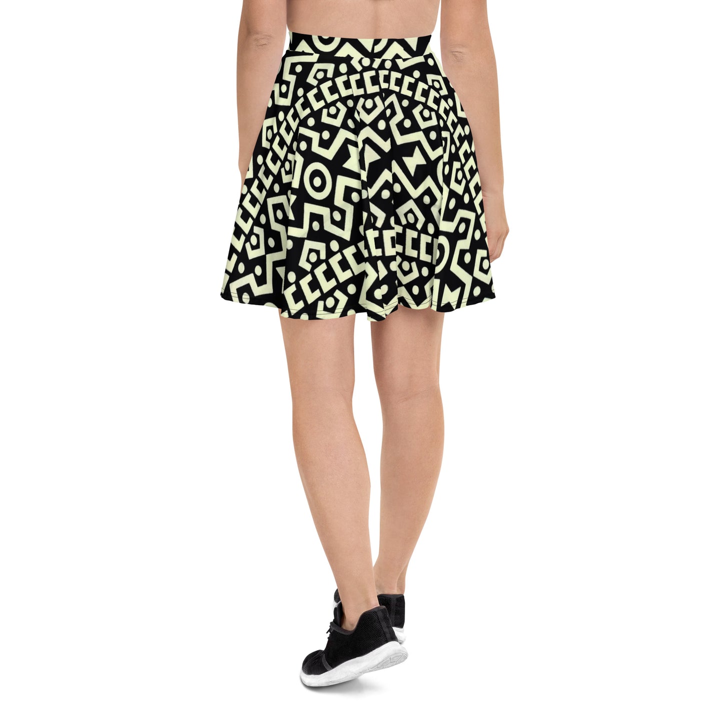 Black Cream Bogolan Ankara Skater Skirt